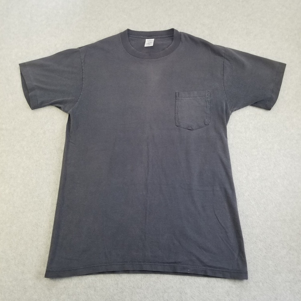 Vintage 90s Blank Single Stitch Shirt Mens Large Faded USA Selvage Pocket